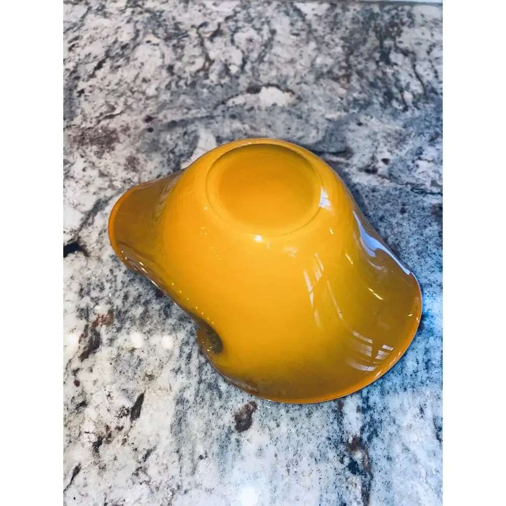 Handblown Vase Cobalt Blue & Orange Ruffled Handkerchief Top 7” X 4” Art Glass